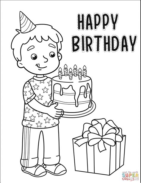 happy birthday  boy coloring page  printable coloring pages