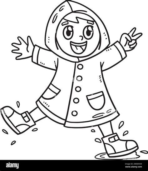 spring kid wearing raincoat isolated coloring page stock vector image