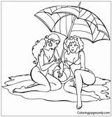 Beach Under Two Coloring Color Umbrella Pages sketch template