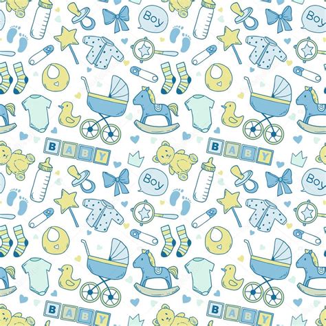 seamless baby boy pattern  cute newborn elements stock vector