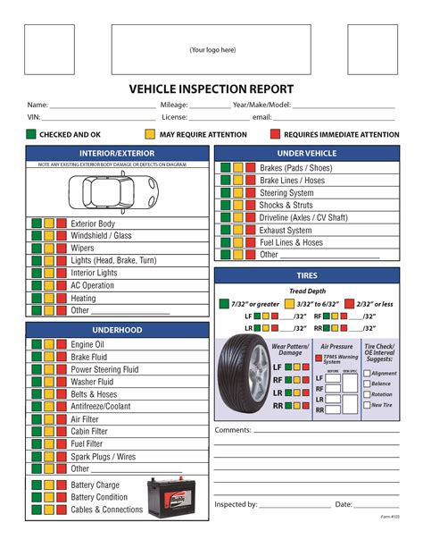vehicle inspection checklist form good   pinterest