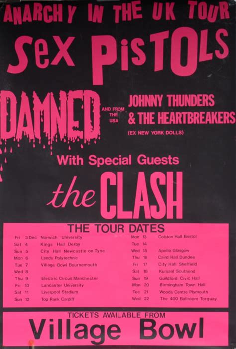 sex pistols anarchy in the uk tour bournemouth village bowl uk poster