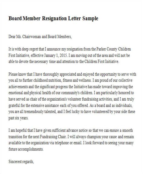 sample resignation letter  board member ideas