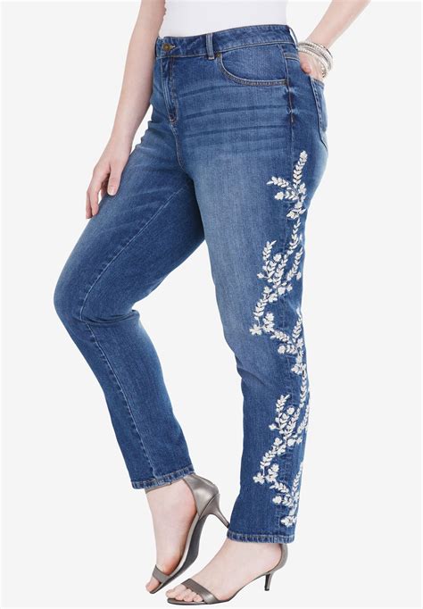 Floral Embroidered Girlfriend Jean By Denim 24 7® Plus Size Jeans