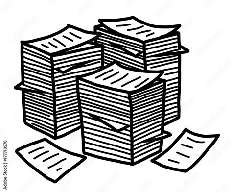 paper stack cartoon vector  illustration black  white hand