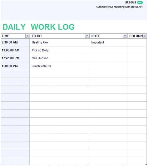 easy   daily work log templates