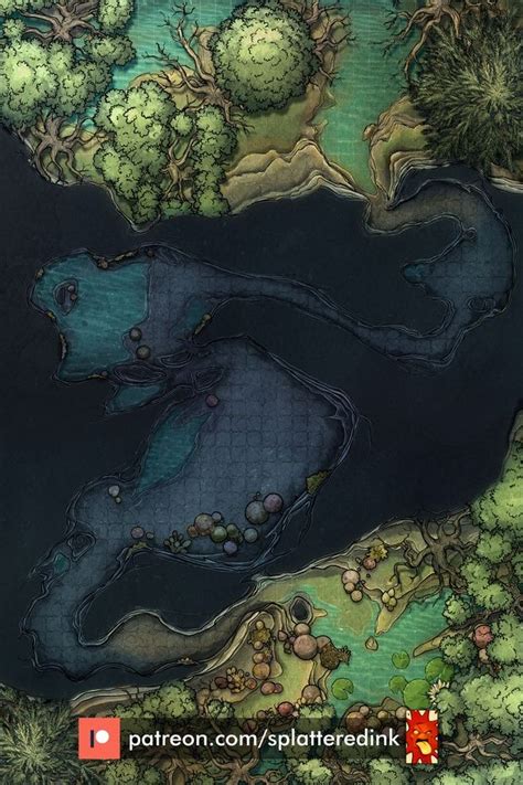 swamp cave map  splattered ink  patreon   adventure map