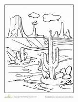 Desert Coloring Pages Drawing Printable Sahara Kids Landscape Habitat Worksheets Color Cactus Scene Moab Plants Animals Drawings Oasis Wine Dry sketch template