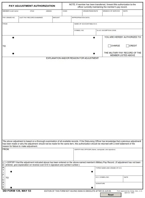 dd form  pay adjustment authorization dd forms