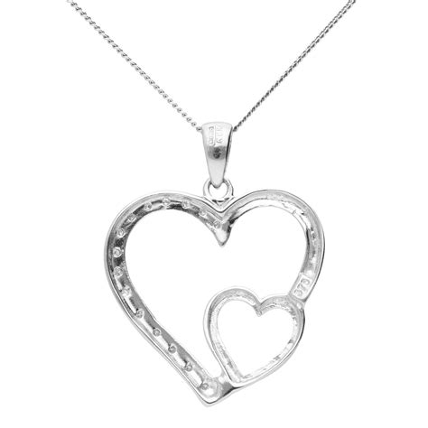 ct white gold diamond double heart pendant buy   insured uk delivery