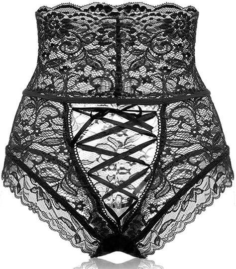 Women S Crotchless Briefs Sexy Lingerie Hollow Lace High Waisted Tied