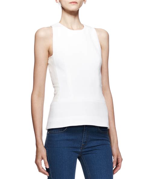 lyst victoria beckham sleeveless fitted round neck top in white