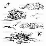 Waves Ocean Wave Sea Drawing Line Tattoo Sketch Vector Drawings Outline Surf Tattoos Draw Illustration Sketches Ink Underwater Vectors Drawn sketch template