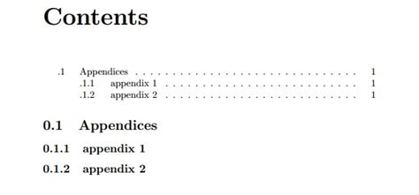 table  contents display  appendix titles  toc