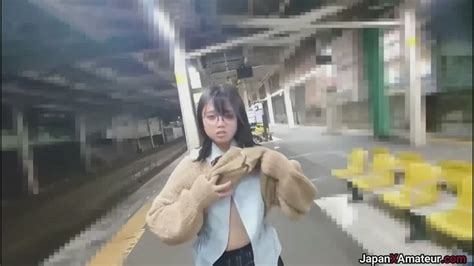 Amateur Japanese Girl With Glasses Flashing Her Tits Before Sucking