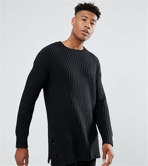 asos tall oversized textured sweater  black black pullover men textured sweater sweaters
