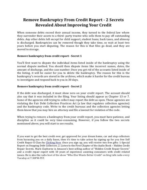 remove bankruptcy  credit report  secrets revealed  impro