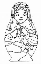 Russian Coloring Dolls Pages Adults Printable Doll Russia Kids Drawing Matryoshka Rocks sketch template