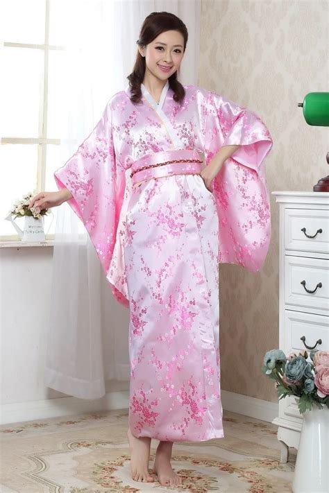 nouveaute rose japonais femmes kimono yakata avec obi traditionnel soie