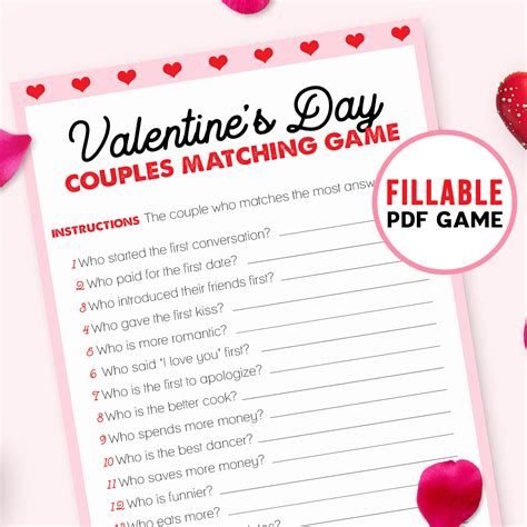 Valentines Couples Game Couple Matching Game Printable Etsy México