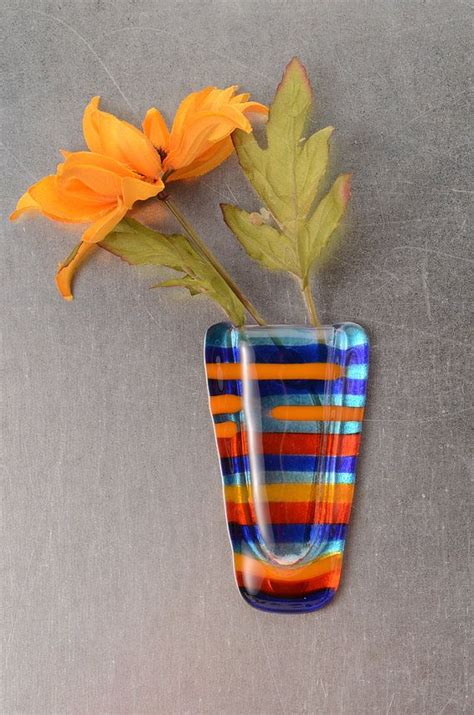 Vibrant Stripes Pocket Vase Magnetic Fused Glass Vase Etsy Pocket