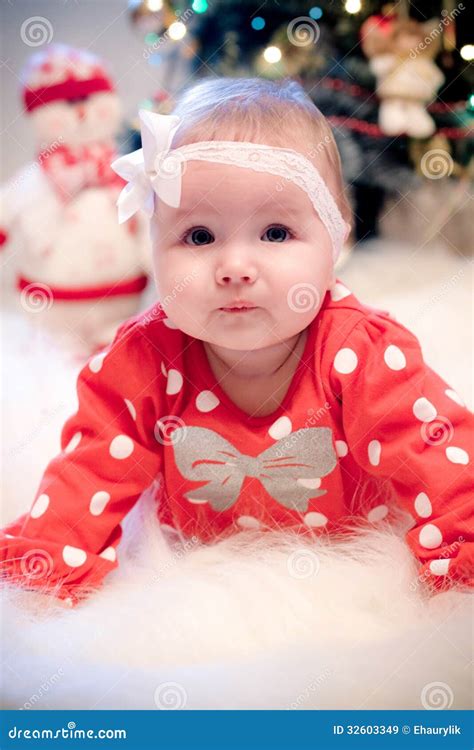 christmas baby girl stock image image  tired smiling