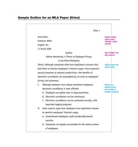 mla outline template    documents