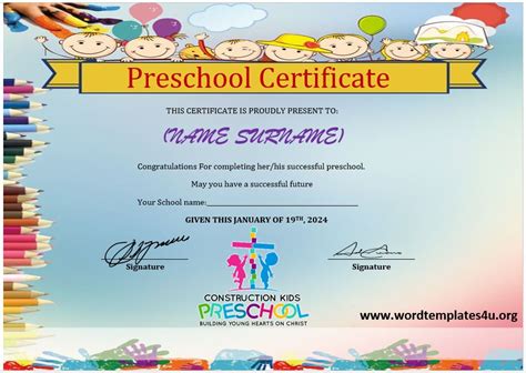 preschool certificate templates word templates