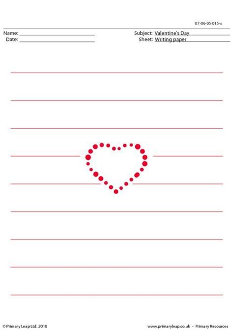 primaryleapcouk valentines day writing paper  worksheet
