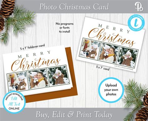 merry christmas photo card template printable christmas etsy merry