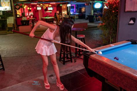 relaxing and playing pool with no bra or panties
