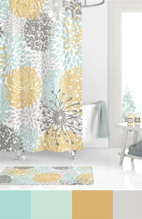 home decor bathroom colors floral shower curtain grey  yellow