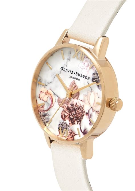 olivia burton marble florals midi dial watch nude and gold