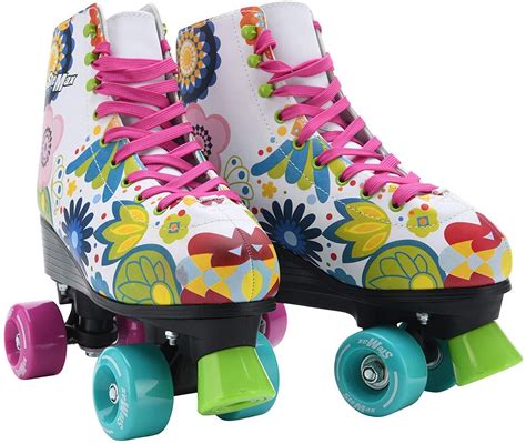 quad roller skates  girls  women size  women colorful flower outdoor indoor  rink
