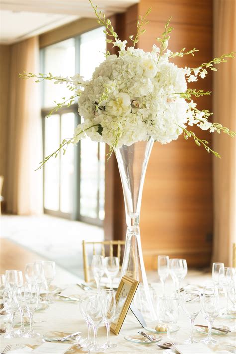 White Orchid Hydrangea And Peonie Centerpieces In Tall