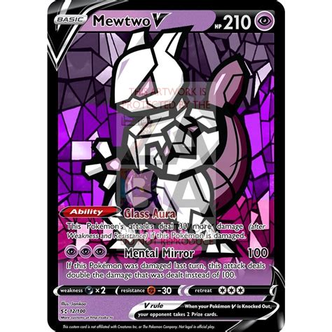 Mewtwo V Stained Glass Custom Pokemon Card Zabatv