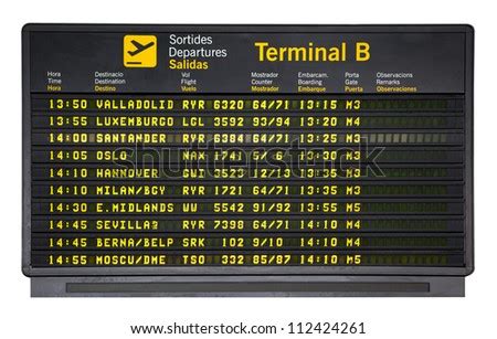 barcelona international airport departures board isolated  white stock photo