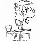 Desk School Cartoon Jumping Boy Over Coloring Drawing Pages Vector His Standing Colouring Outlined Leishman High Getcolorings Printable Childrens Color sketch template