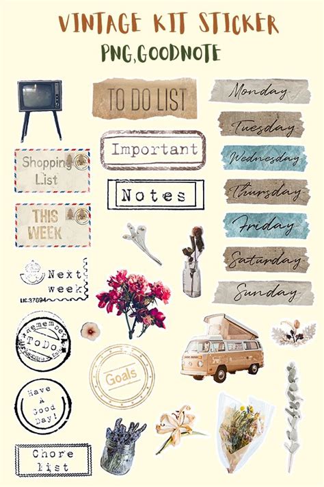 vintage journal stickers printable aesthetic goimages rush