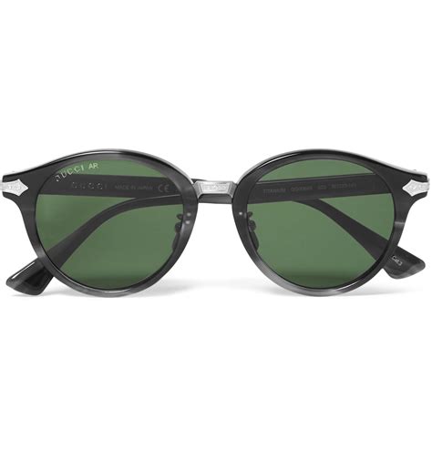 gucci round frame acetate and titanium sunglasses in green for men lyst