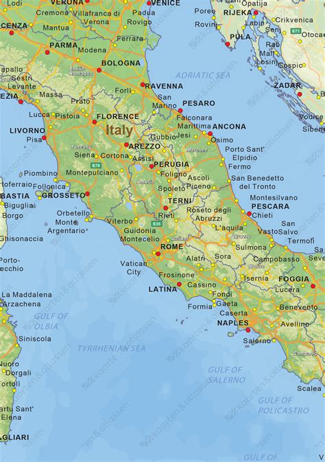 natuurkundige landkaart italie  kaarten en atlassennl