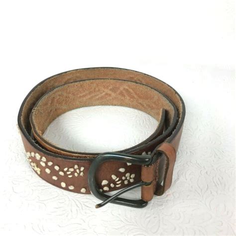Abercrombie And Fitch Belt Womens Large Brown Leather Ivory Jute