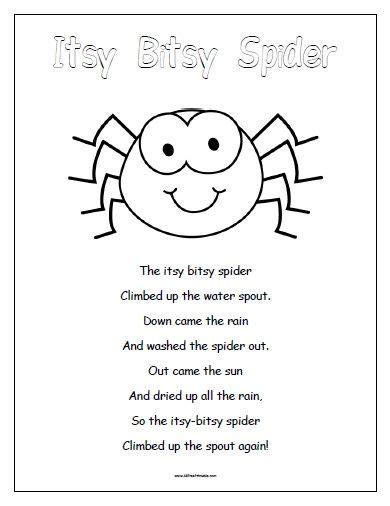 itsy bitsy spider  printable nursery rhymes activities nursery