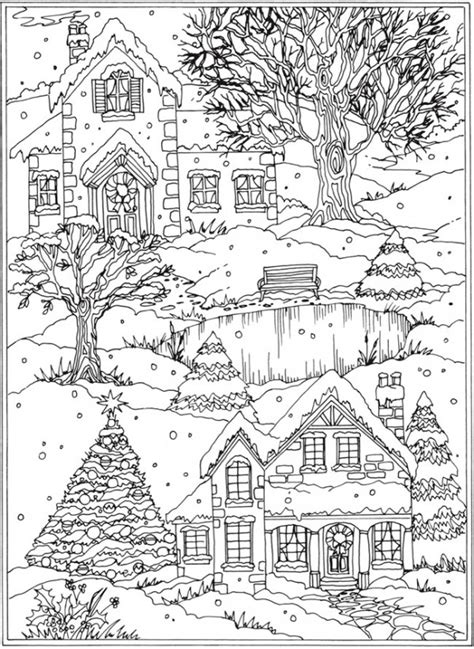 freebie snow scene coloring page stamping