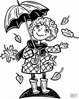 Coloring Pages Girl Leaves Umbrella Holding Falling People Printable Girls Drawing Doll Fall Comments sketch template