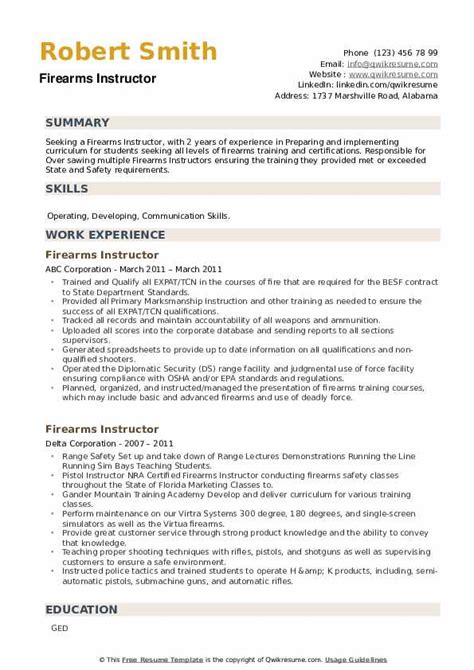 Firearms Instructor Resume Samples Qwikresume
