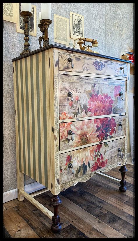 sold hand painted antique floral dresser etsy painted furniture