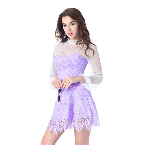 Elegant Light Purple Strapless Stripe Lace Corset Dress With Polka Dots