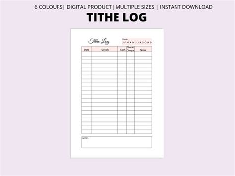 tithe log tithing log instant printable tithe record  etsy