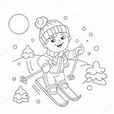 Coloring Cartoon Skis Outline Stock Pages Riding Boy Sports Winter Kids sketch template